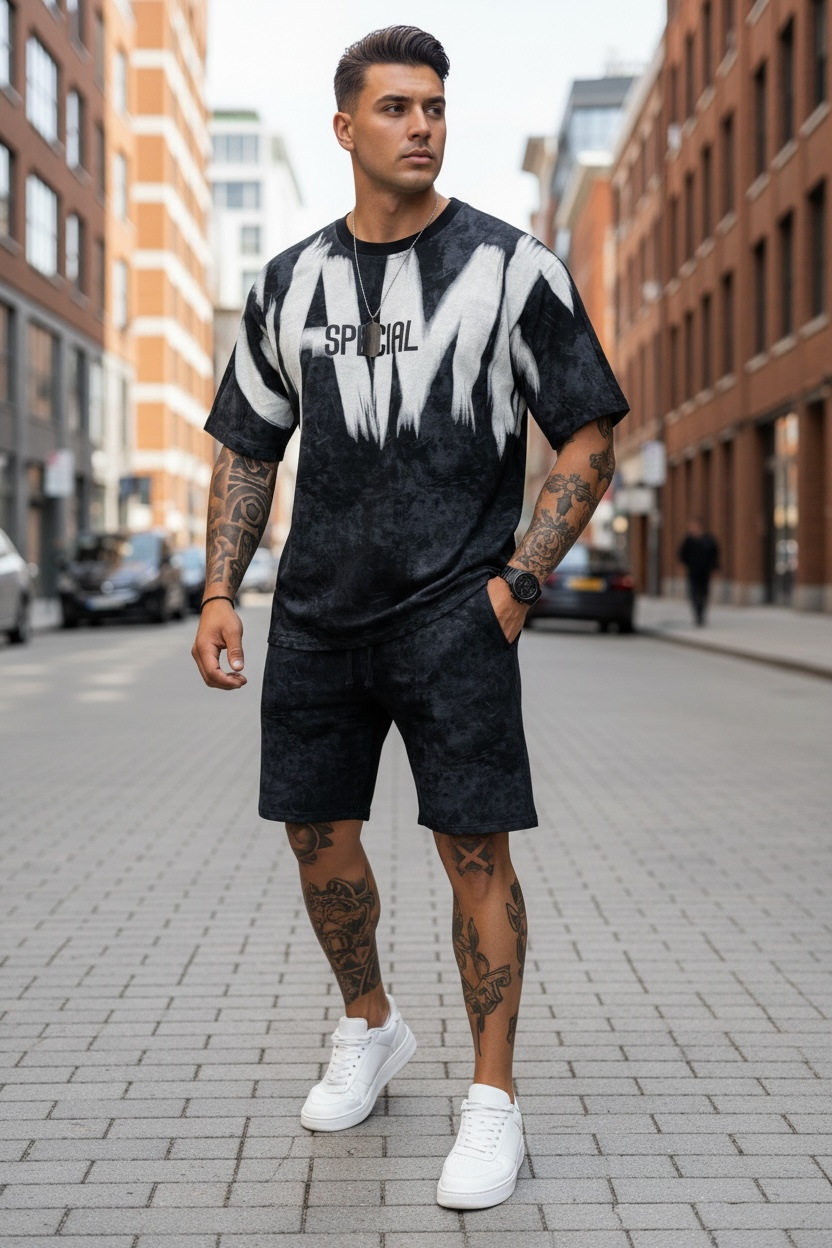 Compleu de vara tricou oversize + pantaloni negru SA22 39-1.3