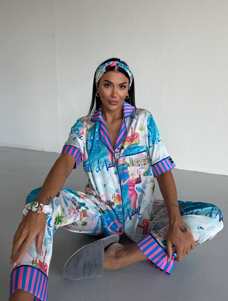 Pijama Delis 2 piese, nasturi, satin mat - imagine 4