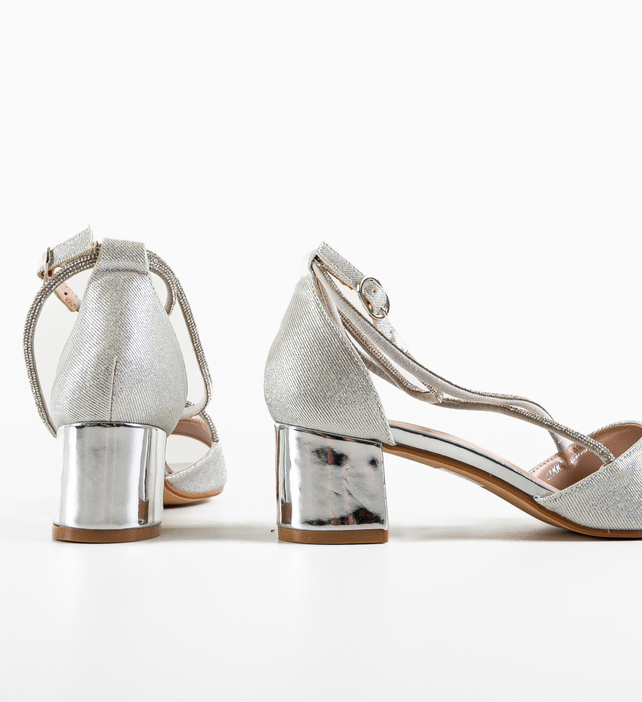 Sandale cu Toc Argintii | Eleganță și Stil - imagine 4