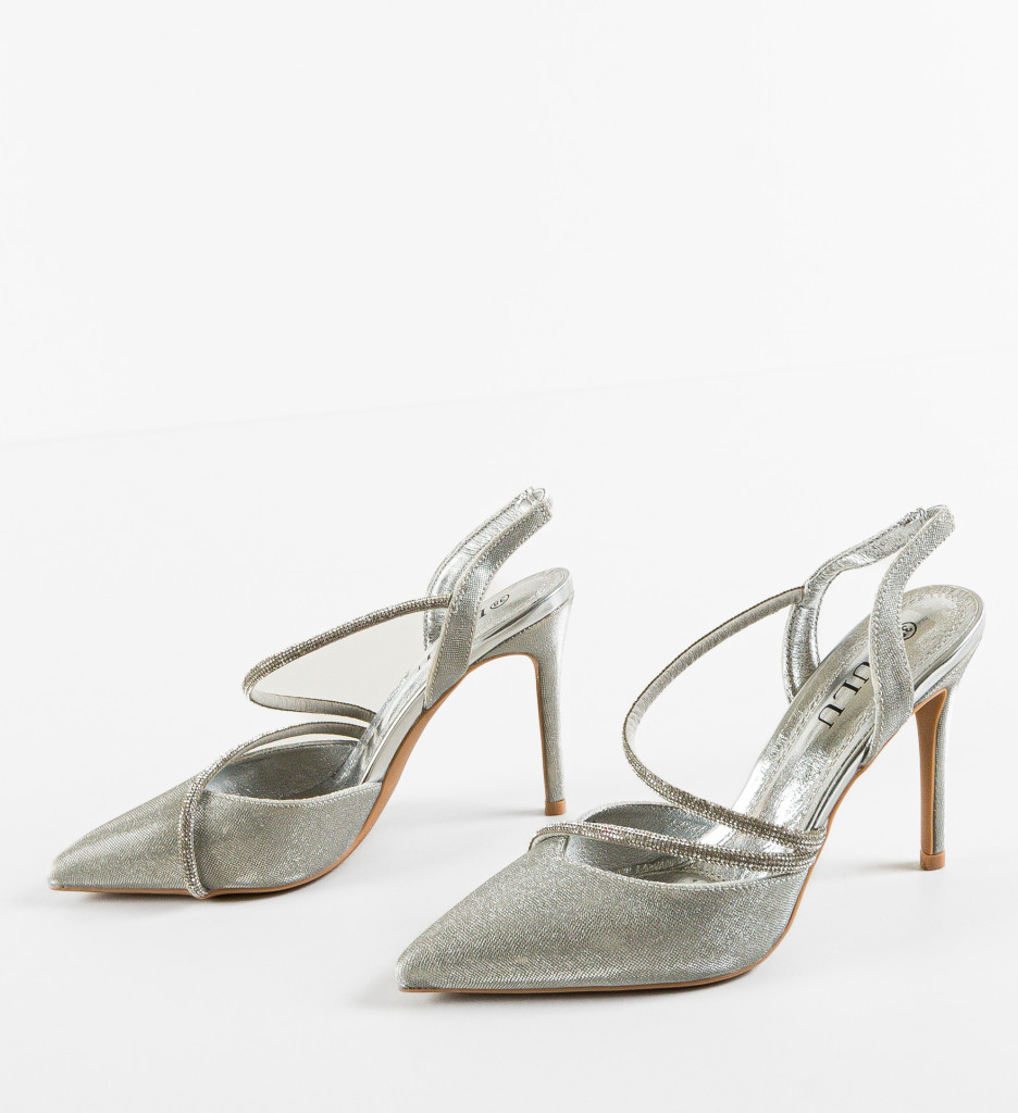 Pantofi Lemartes Argintii cu Toc Eleganți - imagine 6