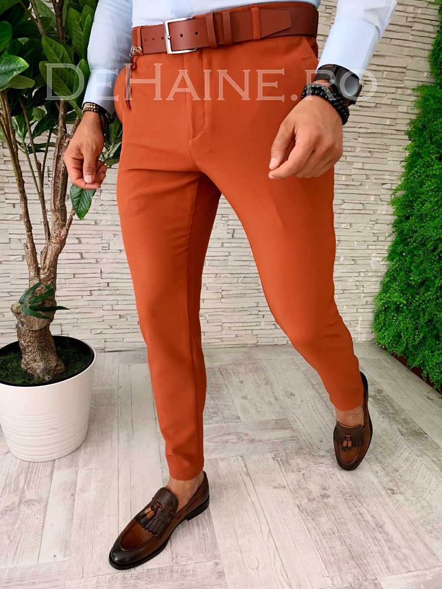 Pantaloni Eleganti Barbati Portocalii - Confort Premium