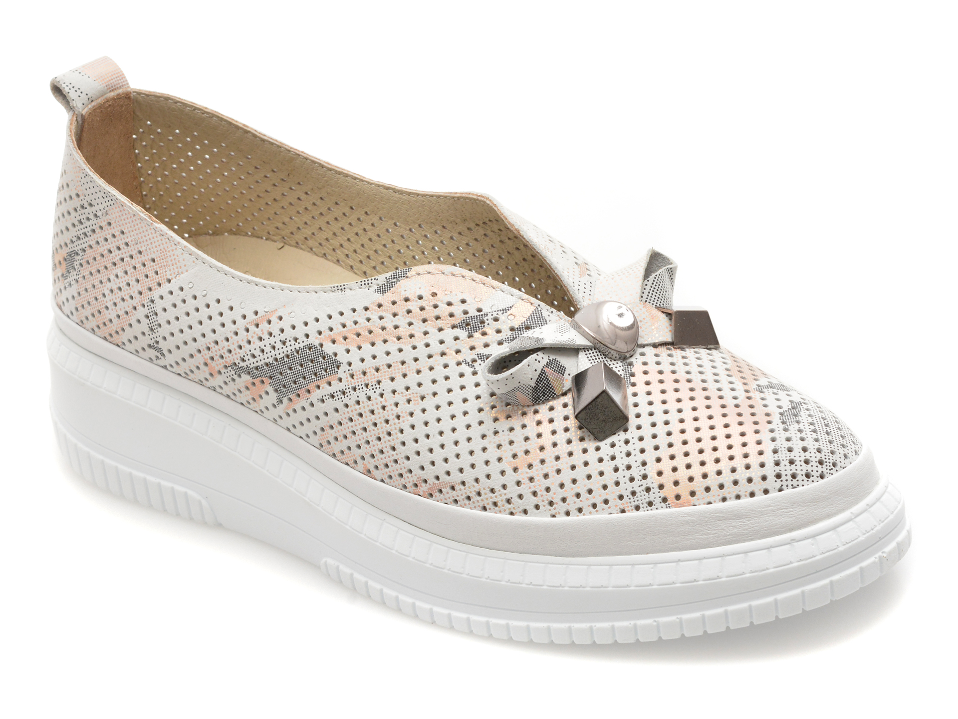 Pantofi Gold Deer albi din piele naturală