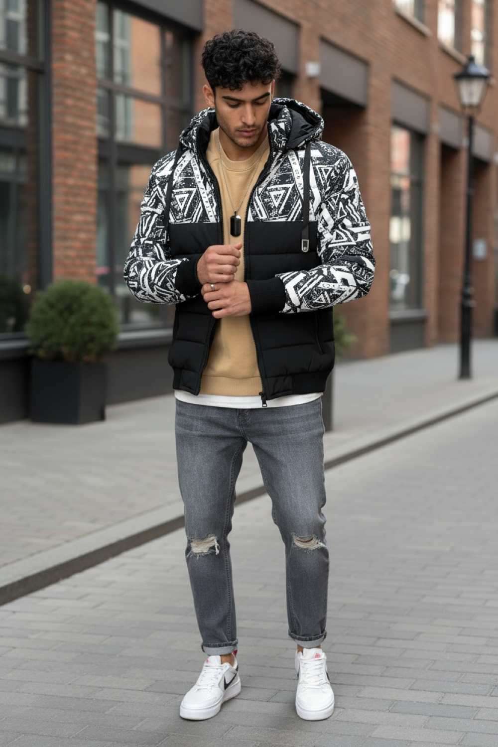 Geacă Bărbați Iarnă Neagră Slim Fit