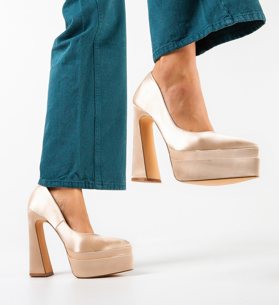 Pantofi Dama Carweb Bej Eleganți cu Toc - imagine 3