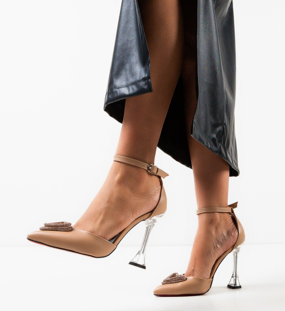 Pantofi dama Razaza Bej cu toc elegant - imagine 2