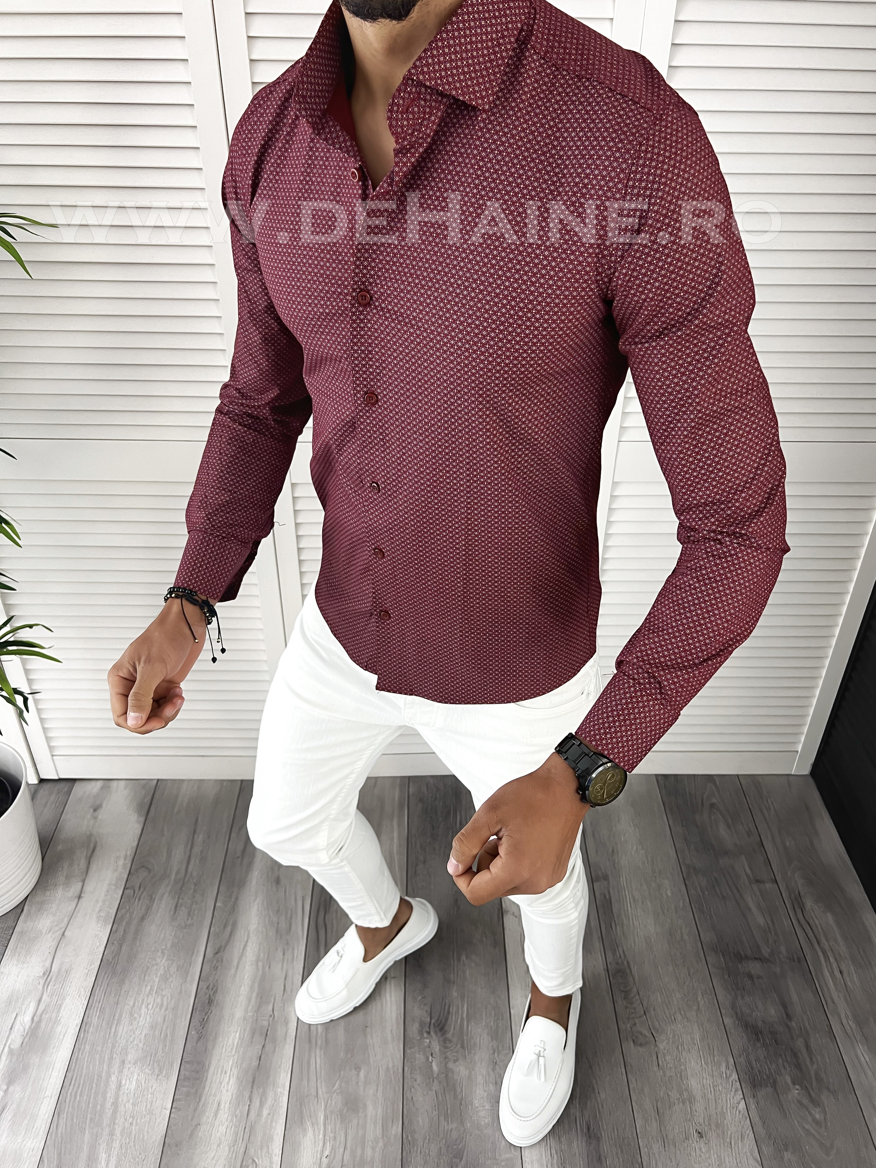 Cămașă Bărbați Grena Slim Fit Elegantă