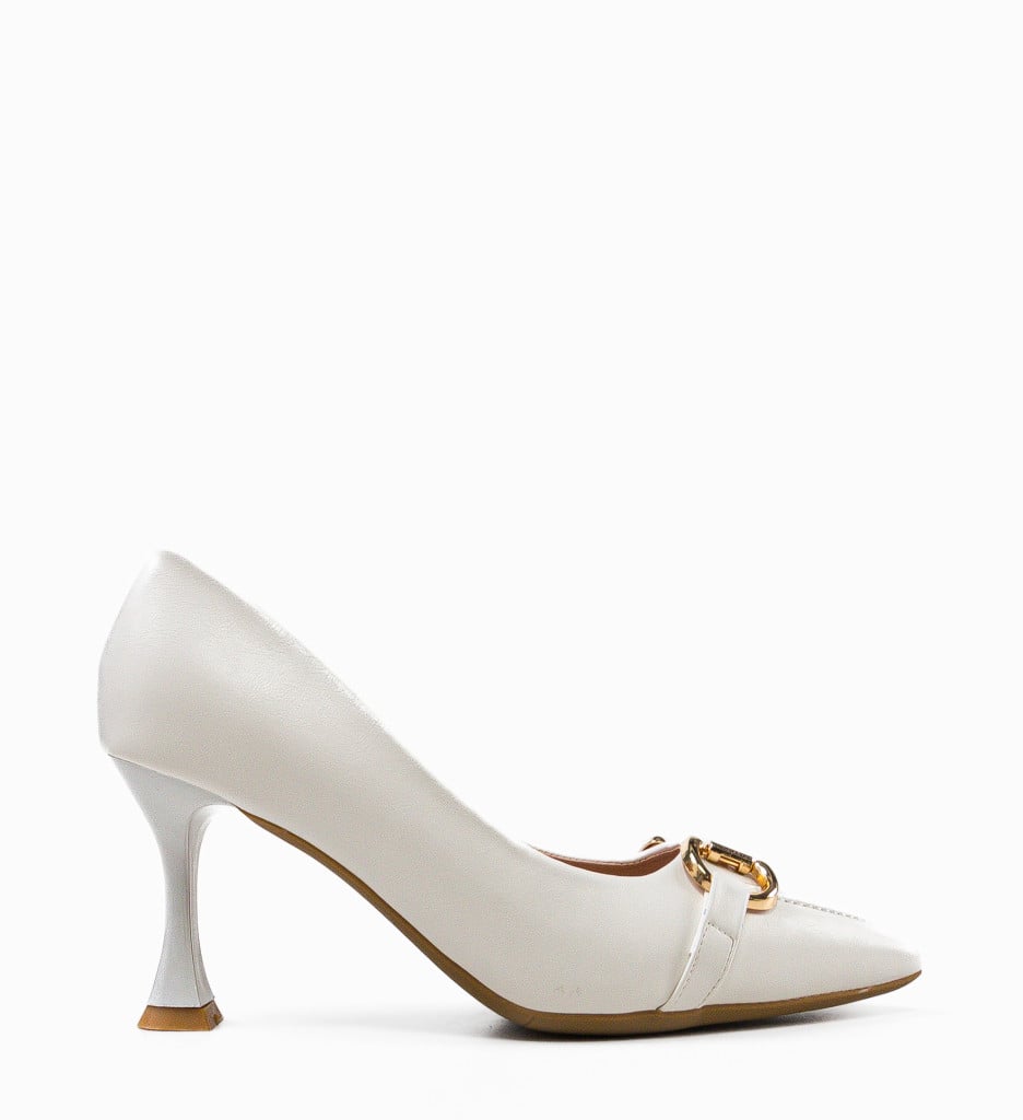 Pantofi Dama Linette Albi Eleganți cu Toc - imagine 5