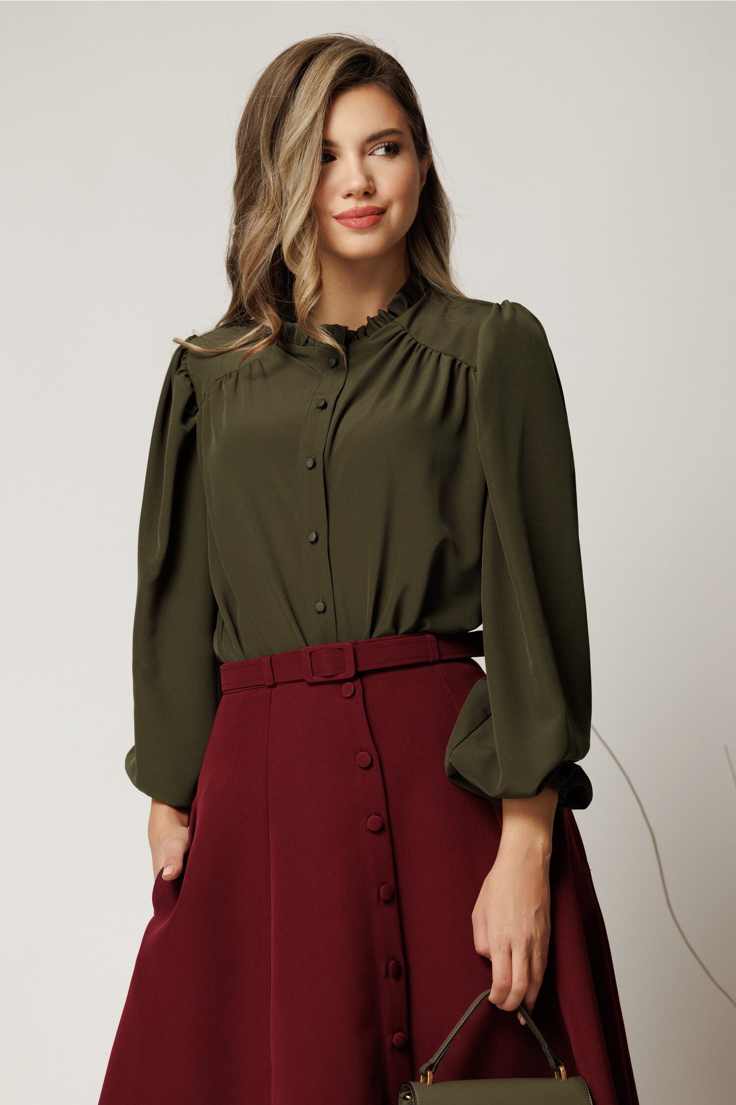 Camasa DY Fashion Kaki Rafinata din Voal Plin