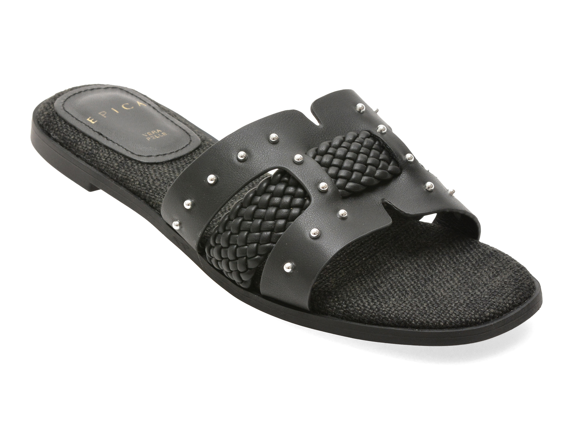 Papuci EPICA Negri din Piele Ecologică | Confort