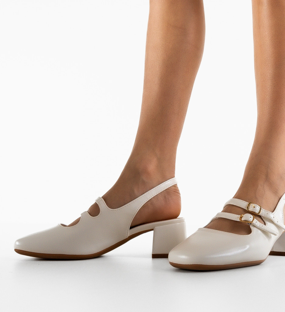 Pantofi Drina Albi cu Toc - Eleganță și Stil - imagine 3