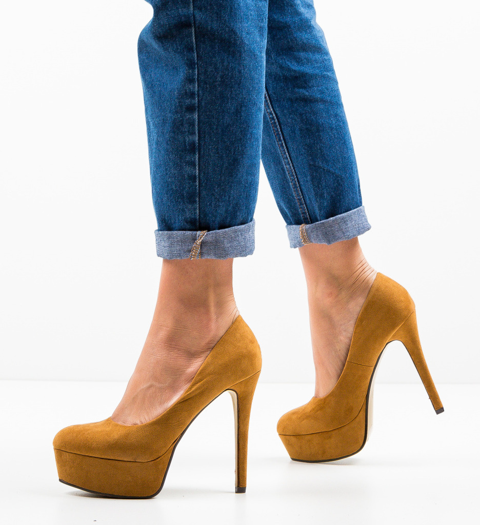 Pantofi Pitt Camel Eleganți cu Toc - imagine 2