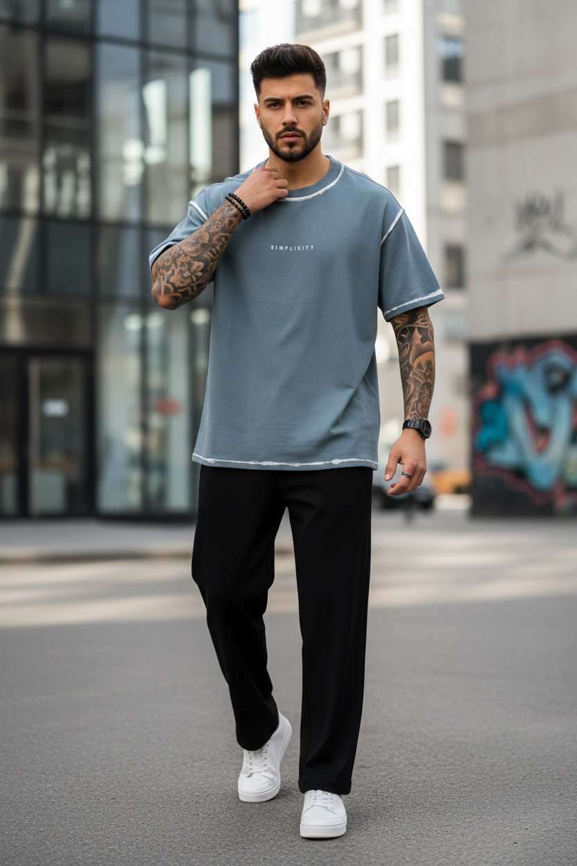 Tricou Barbati Gri Premium Oversize