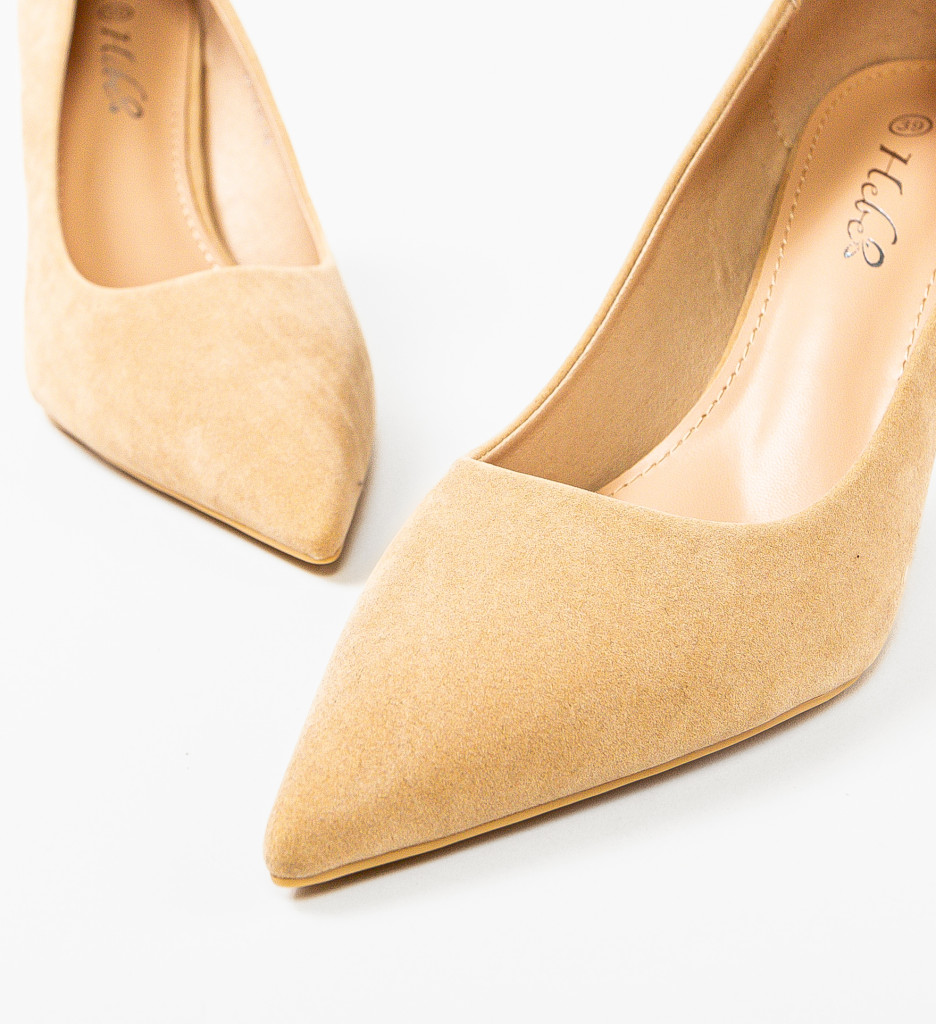 Pantofi Jayanta Bej Eleganți - Toc Comfort - imagine 3