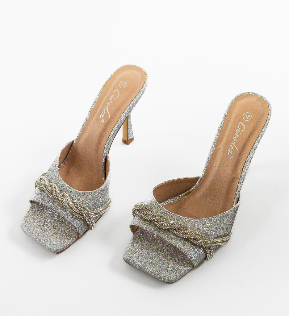 Saboti Dama Ayanda Argintii cu Toc Eleganți - imagine 7