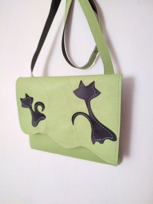 Geanta Piele Pisici Verde Shopika | Design Unic