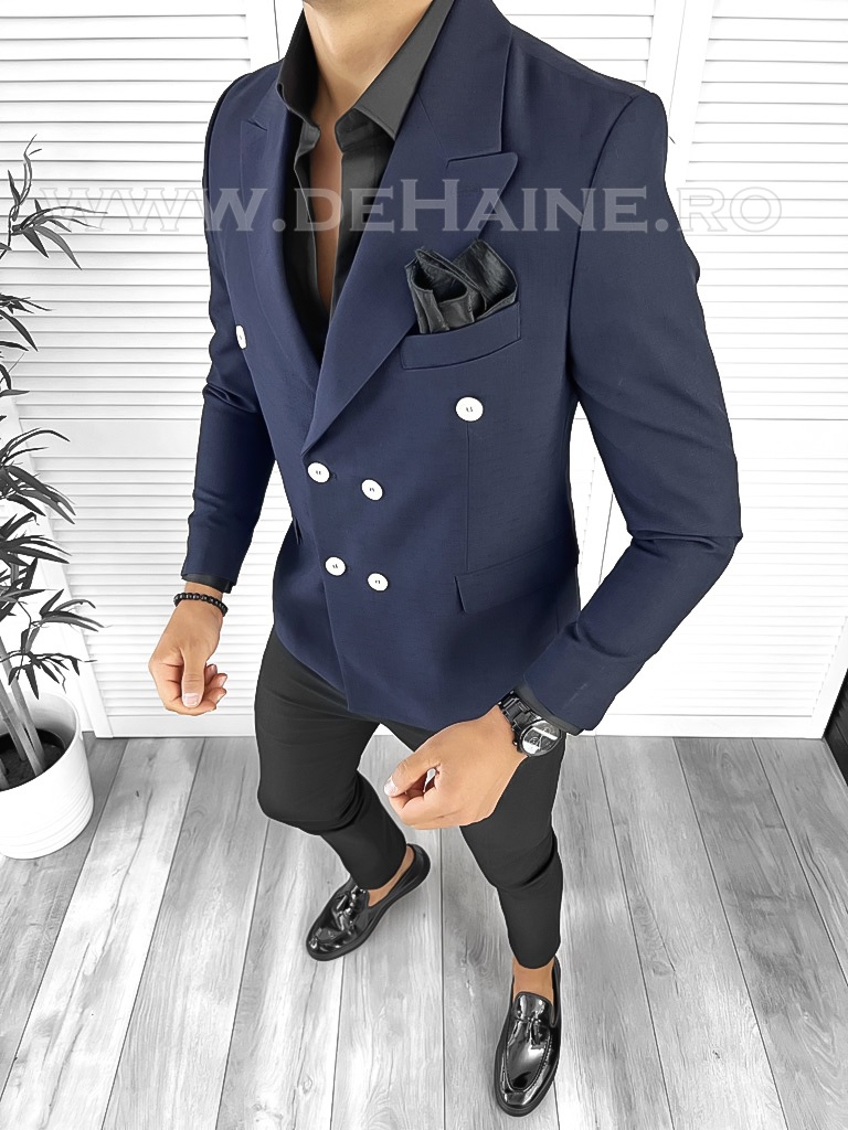 Sacou Barbati Slim Fit Bleumarin - Stil Elegant