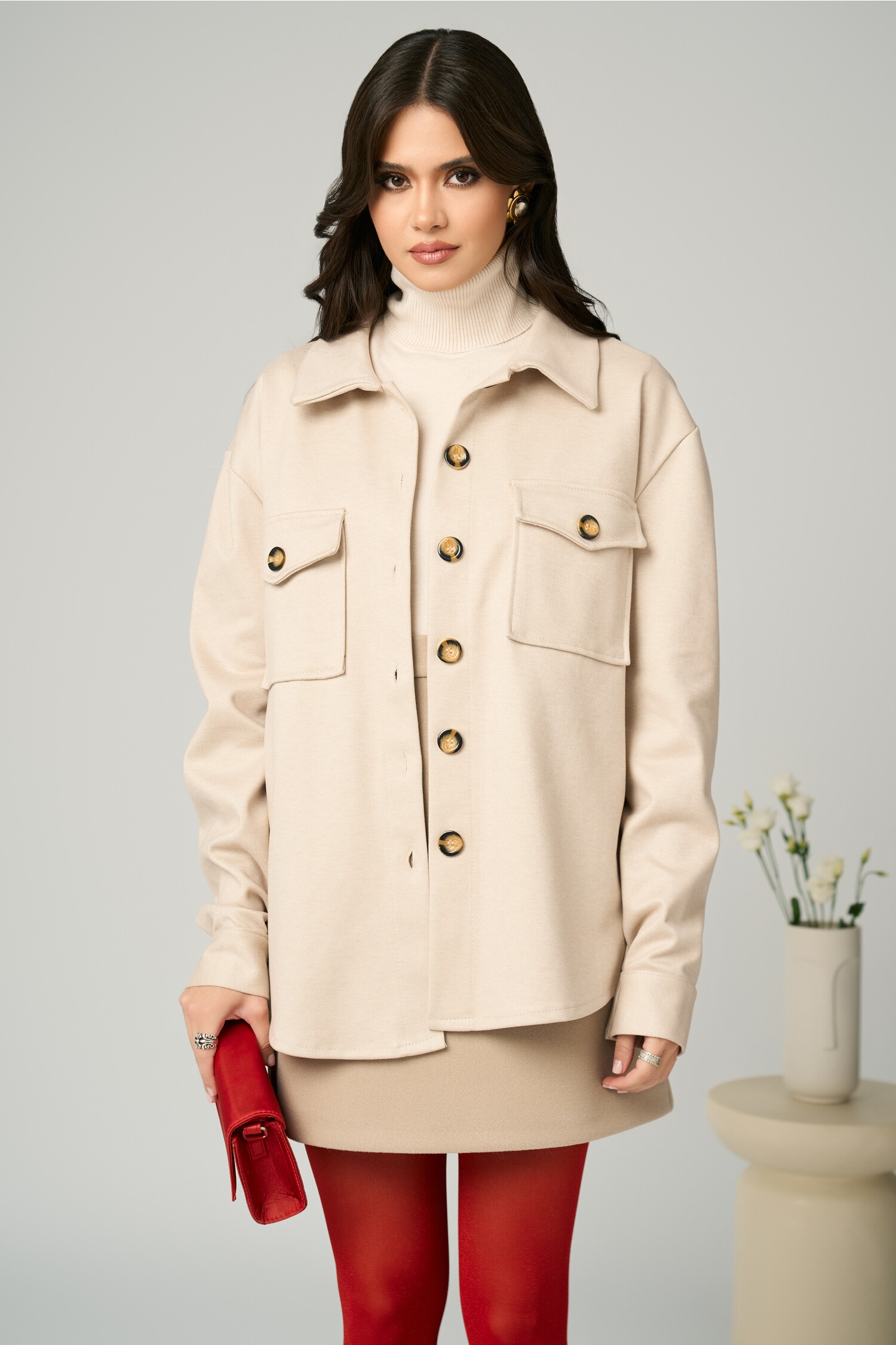 Jachetă Camasă Bej cu Buzunare