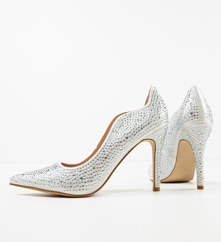 Pantofi Dama Argintii cu Toc Elegant - imagine 6