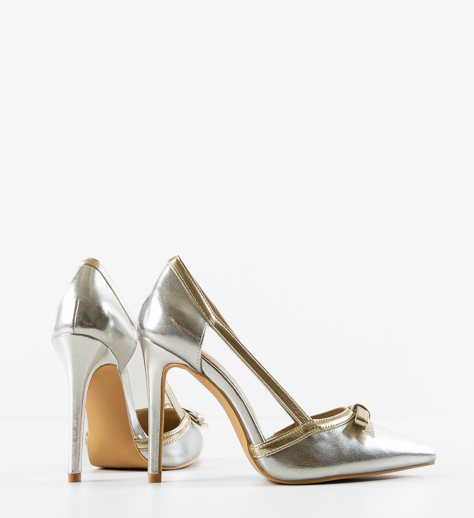 Pantofi Dama Delshad Argintii cu Toc Elegant - imagine 6