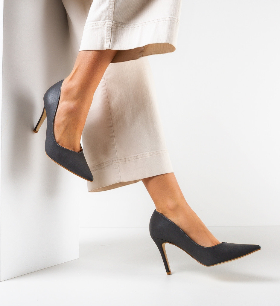 Pantofi Forster Gri cu Toc Eleganți - imagine 2