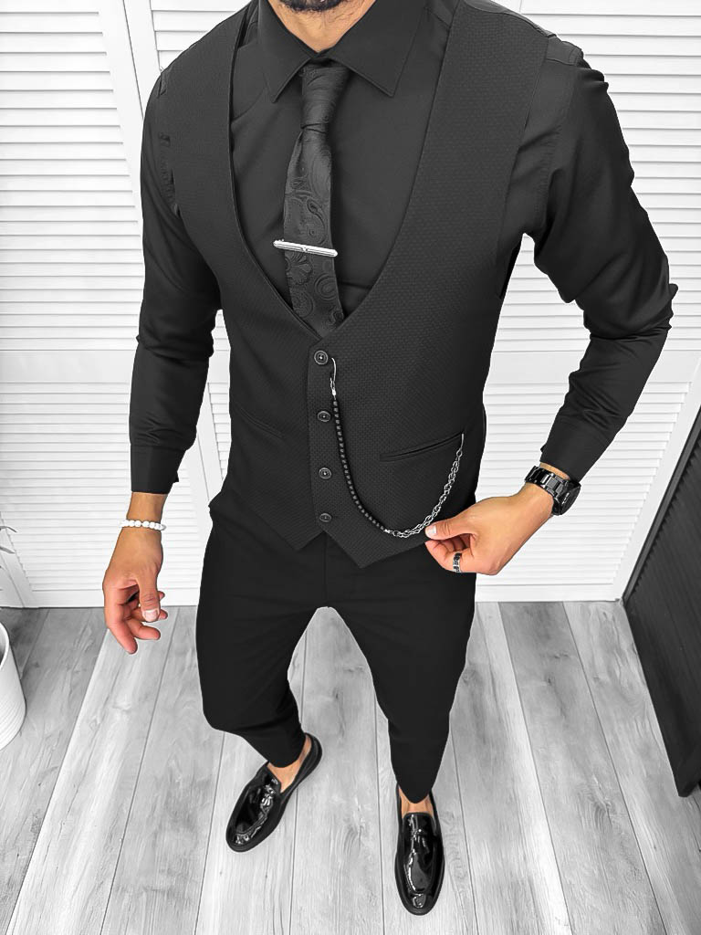 Compleu Barbati Vesta+Pantaloni Negru Elegant
