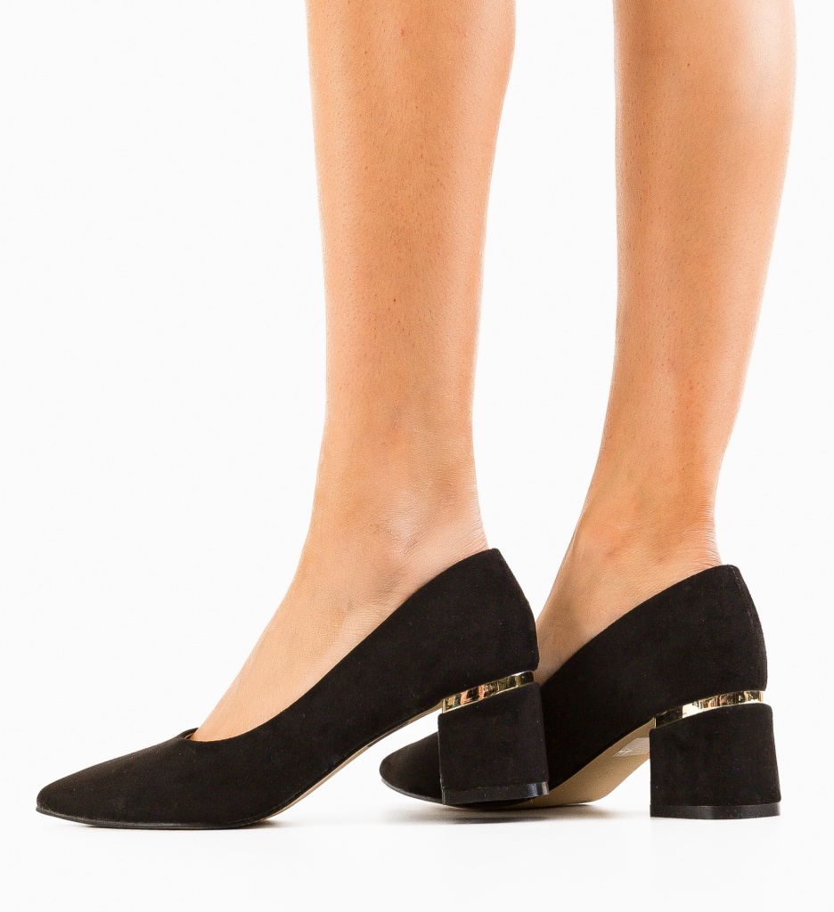 Pantofi Hazmelo Negri cu Toc Stilat - imagine 3