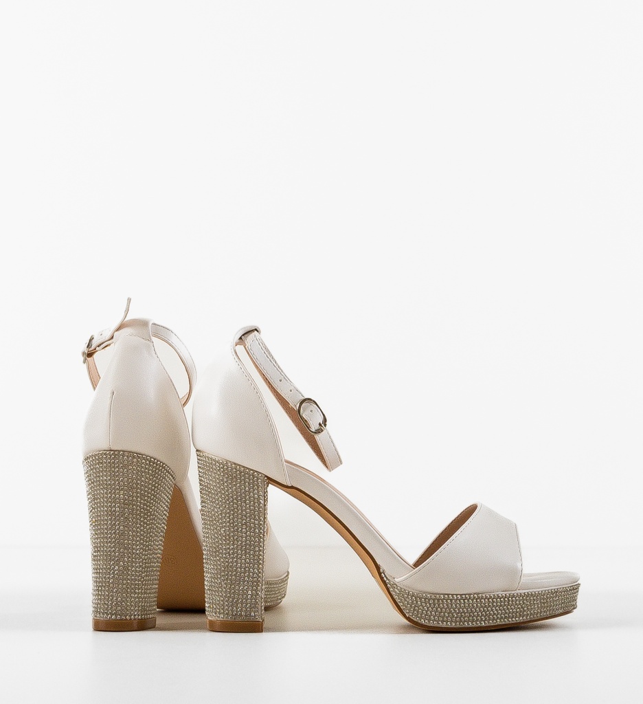 Sandale Omegon Albe cu Toc Elegant - imagine 2