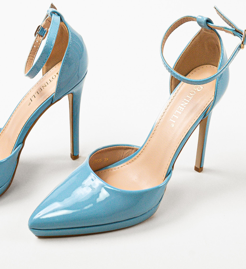 Pantofi Fernanda Albastri cu Toc Eleganti - imagine 6