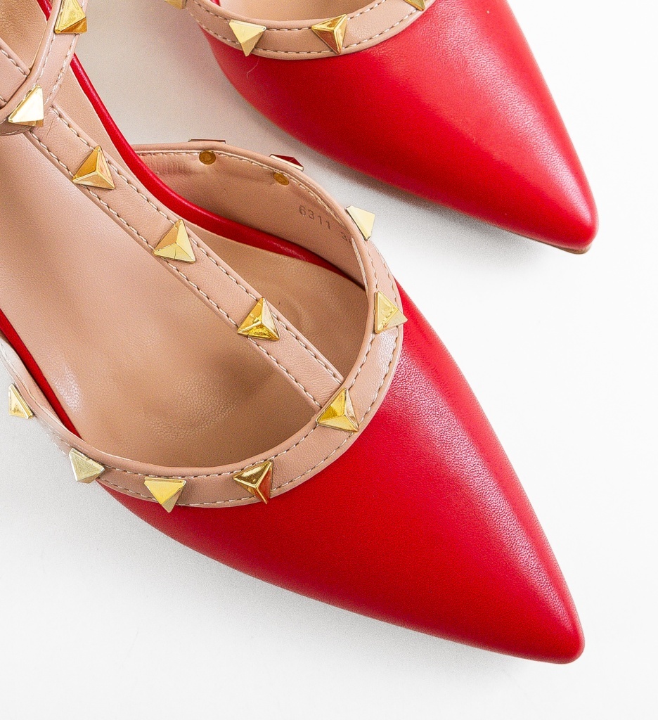 Pantofi dama Hubenta rosii eleganti cu toc - imagine 5