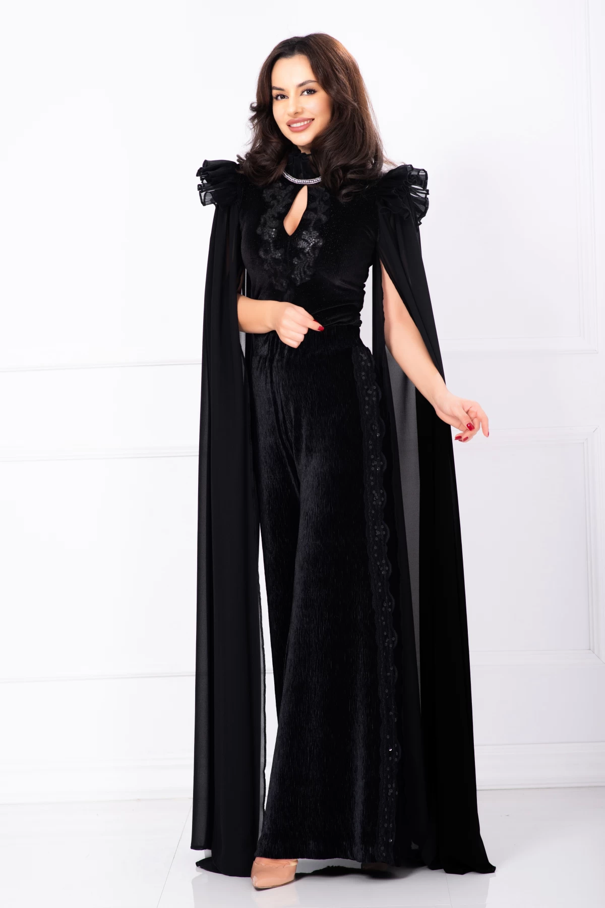 Pantaloni Catifea Legendaria cu Dantela și Paiete