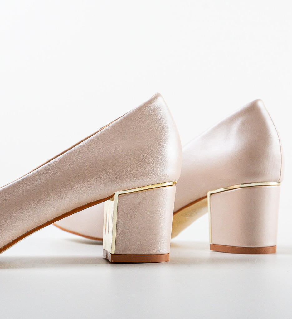 Pantofi Gavin Bej Eleganți cu Toc - imagine 7