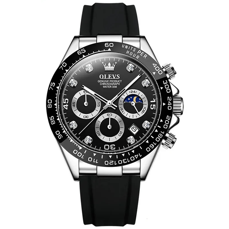 Ceas bărbătesc Olevs CS1537, curea silicon, negru