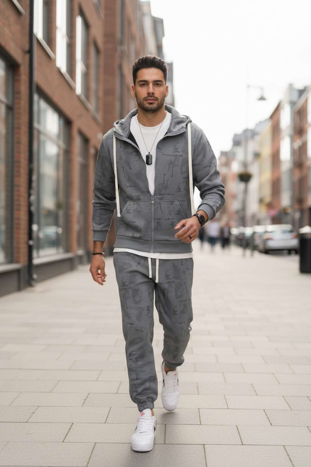 Trening Barbati Slim Fit Gri cu Hanorac Premium
