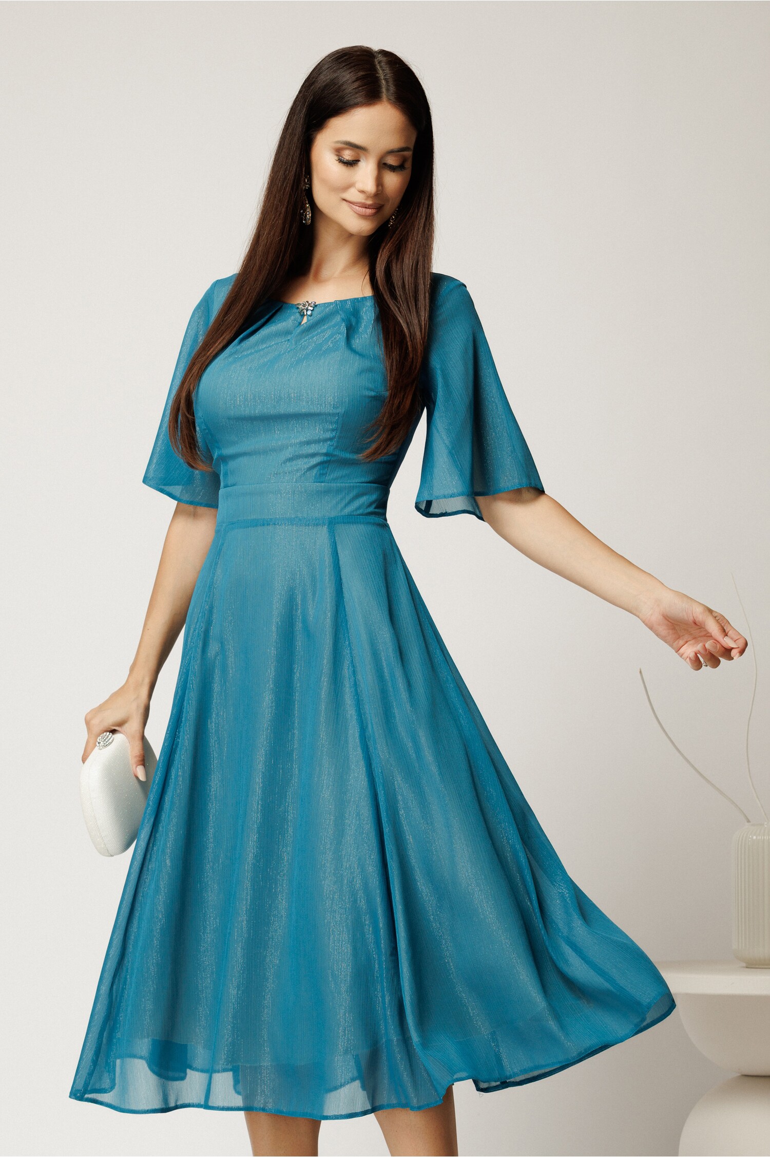 Rochie DY Fashion Midi Turcoaz pentru Cununie Civila