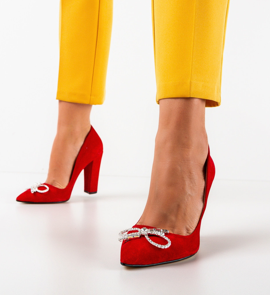 Pantofi Dama Saxon Rosii cu Toc Eleganți