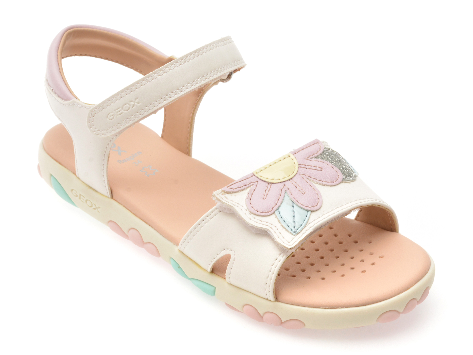 Sandale Geox albe din piele ecologica