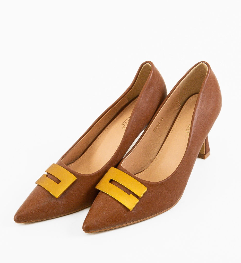 Pantofi dama Jaxy Camel cu toc elegant - imagine 6