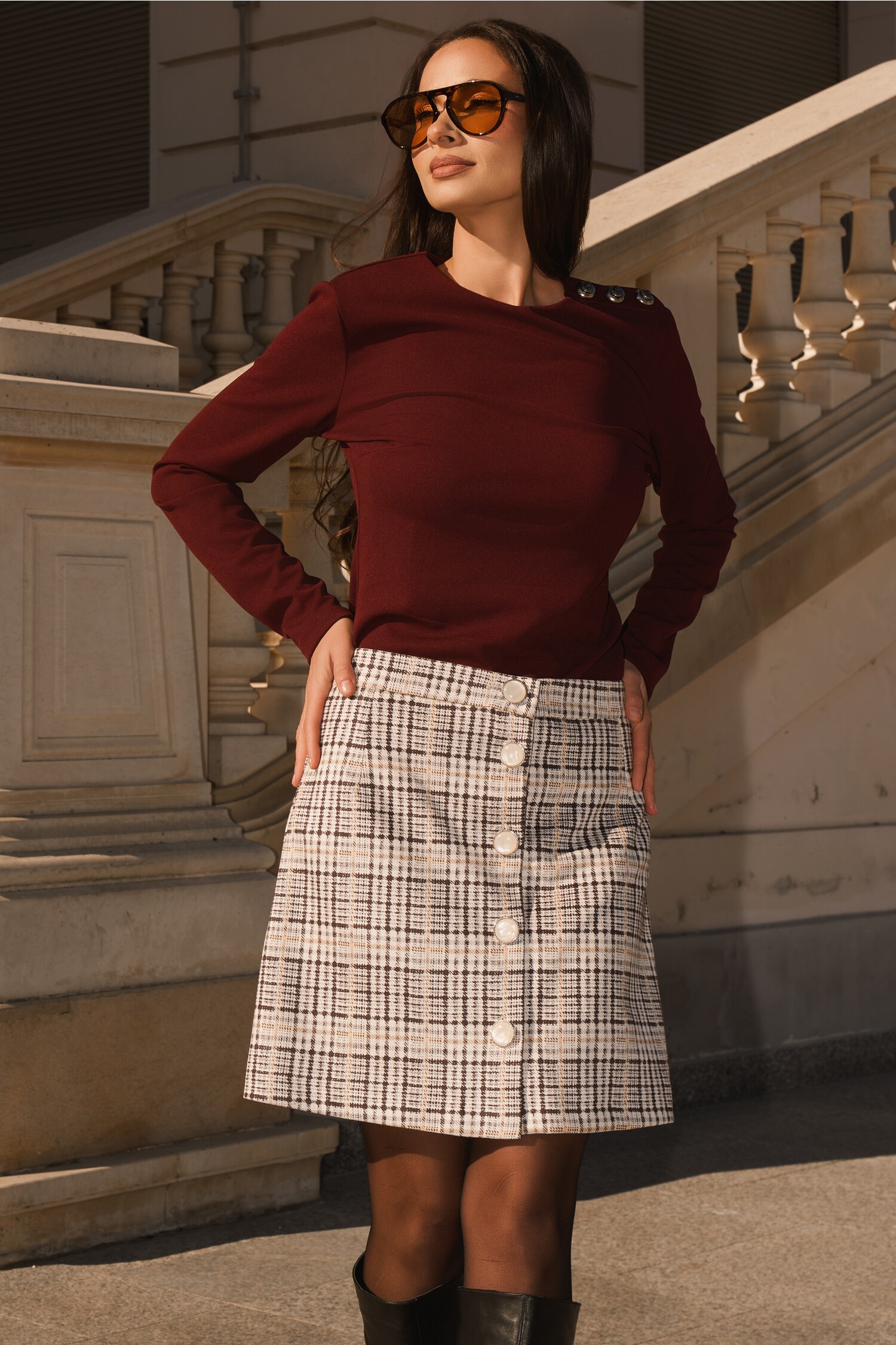 Fusta Office DY Fashion cu Carouri Galbene