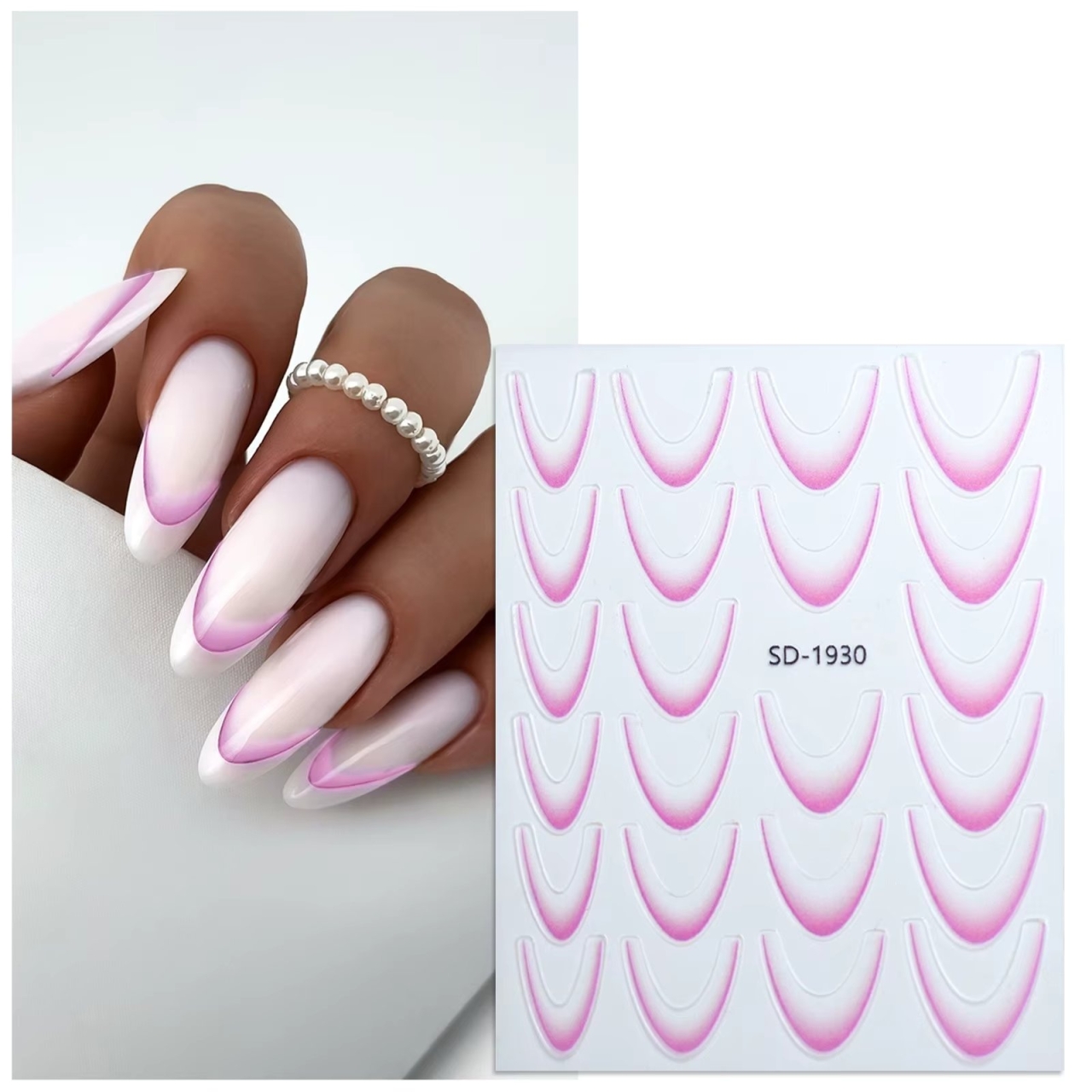 Abtibilduri French Unghii Marquise, Roz, Nail Art Rapid