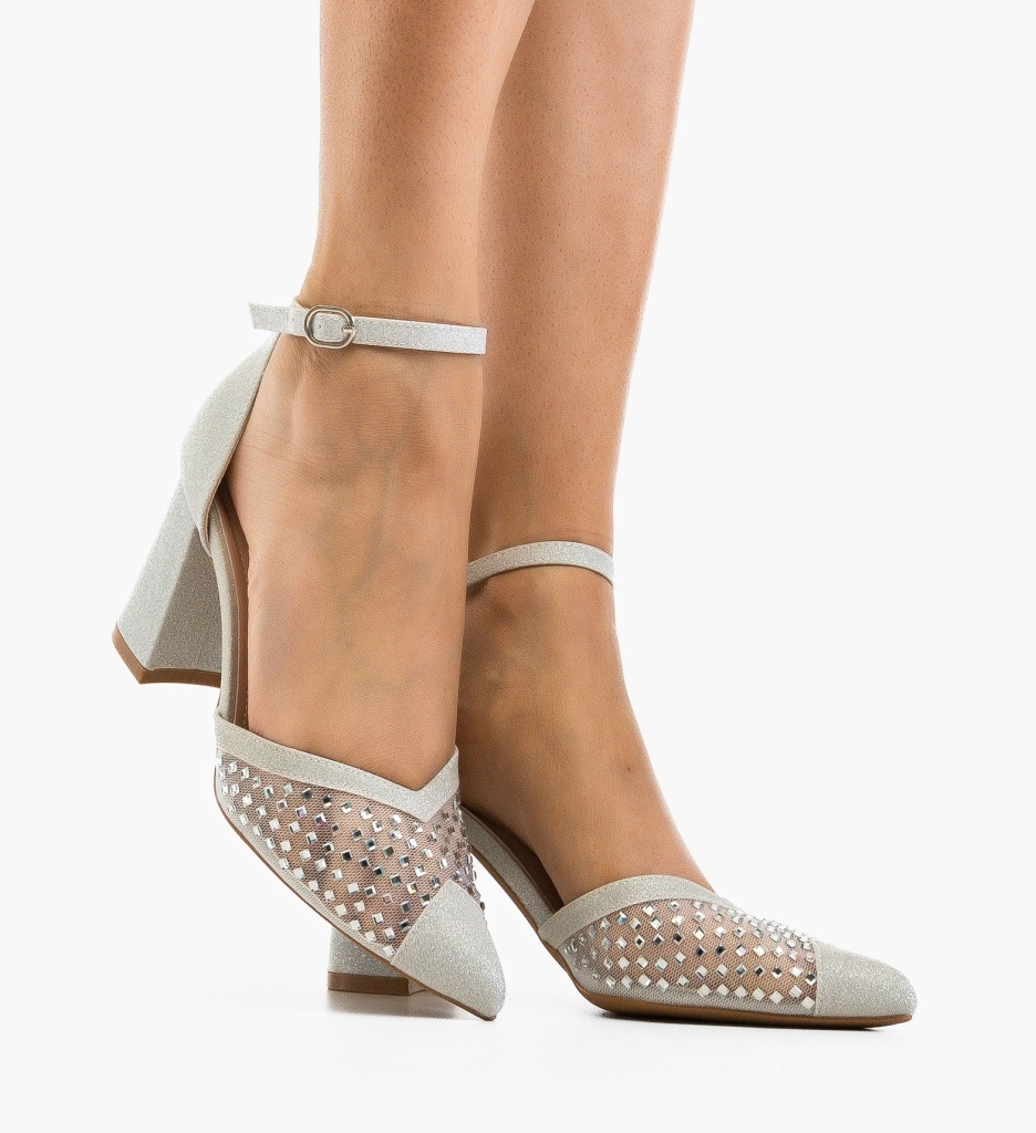 Pantofi Nanarys Argintii cu Toc Eleganți - imagine 2