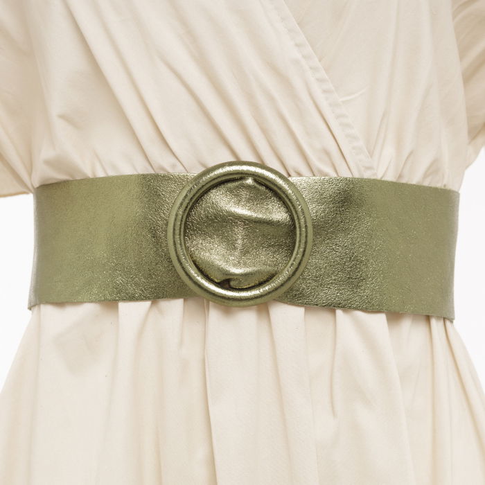 Curea Verde Metalizat Shopika - Piele Naturală