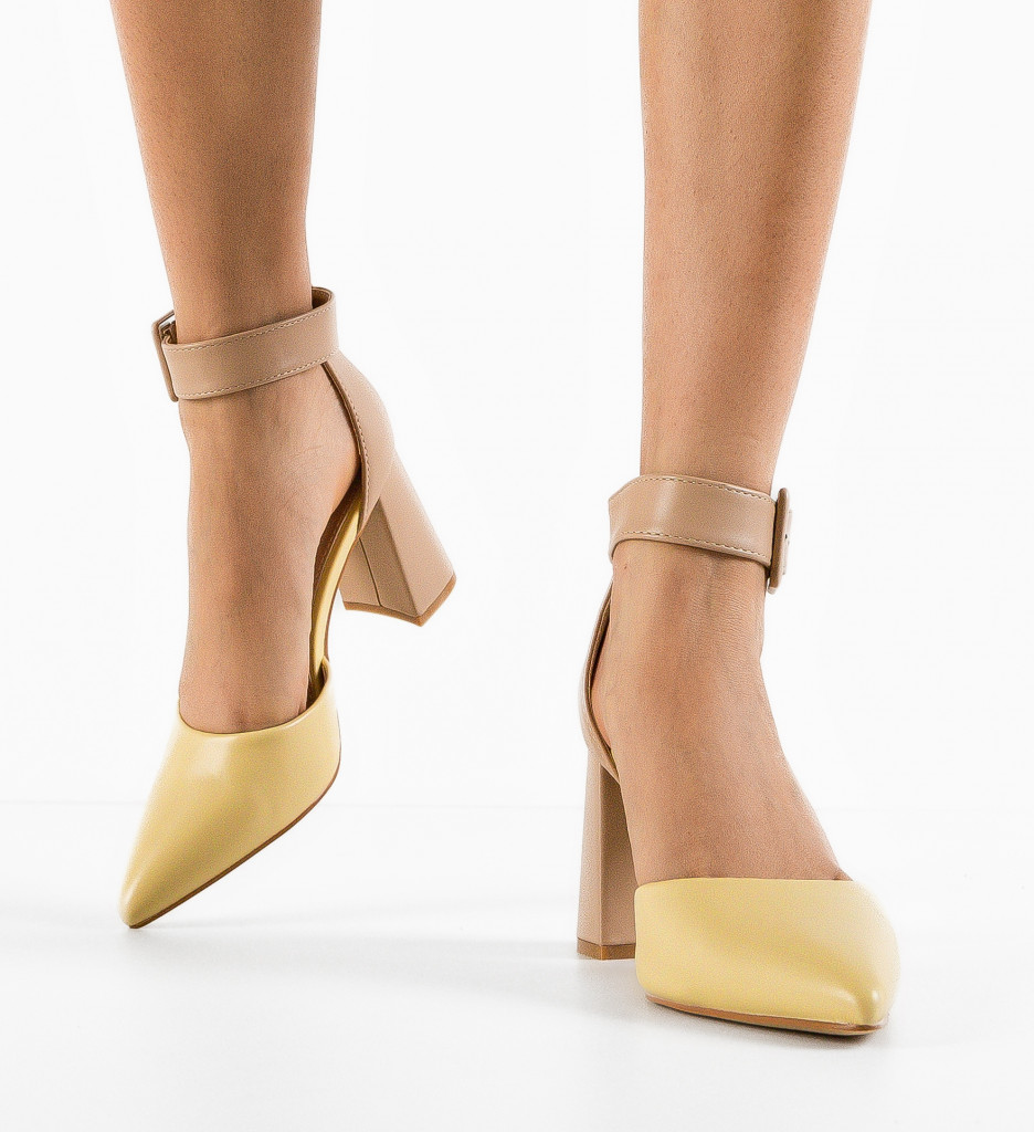 Pantofi Ramzam Galbeni cu Toc Elegant - imagine 2
