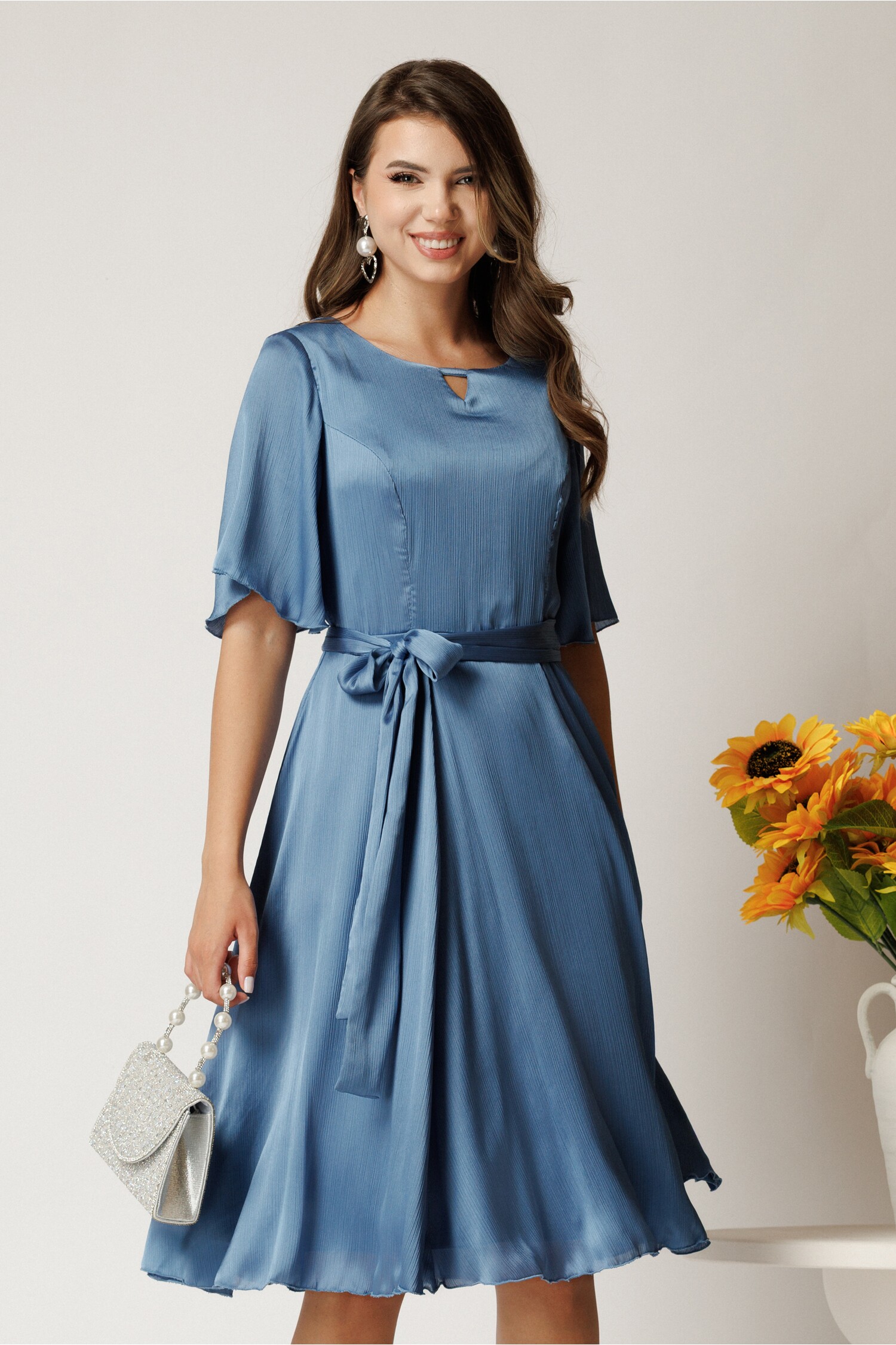 Rochie Celine albastră midi elegantă