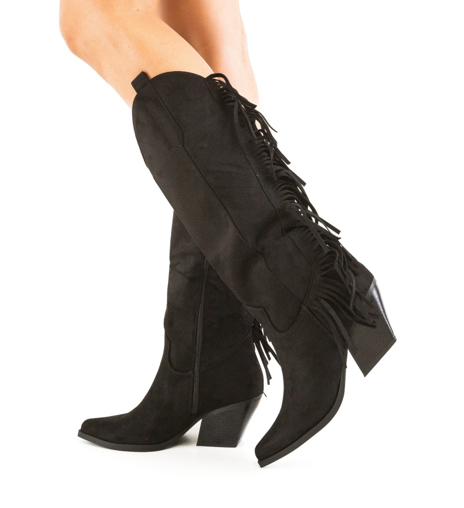 Cizme Dama Franj Negre - Stil Modern - imagine 2