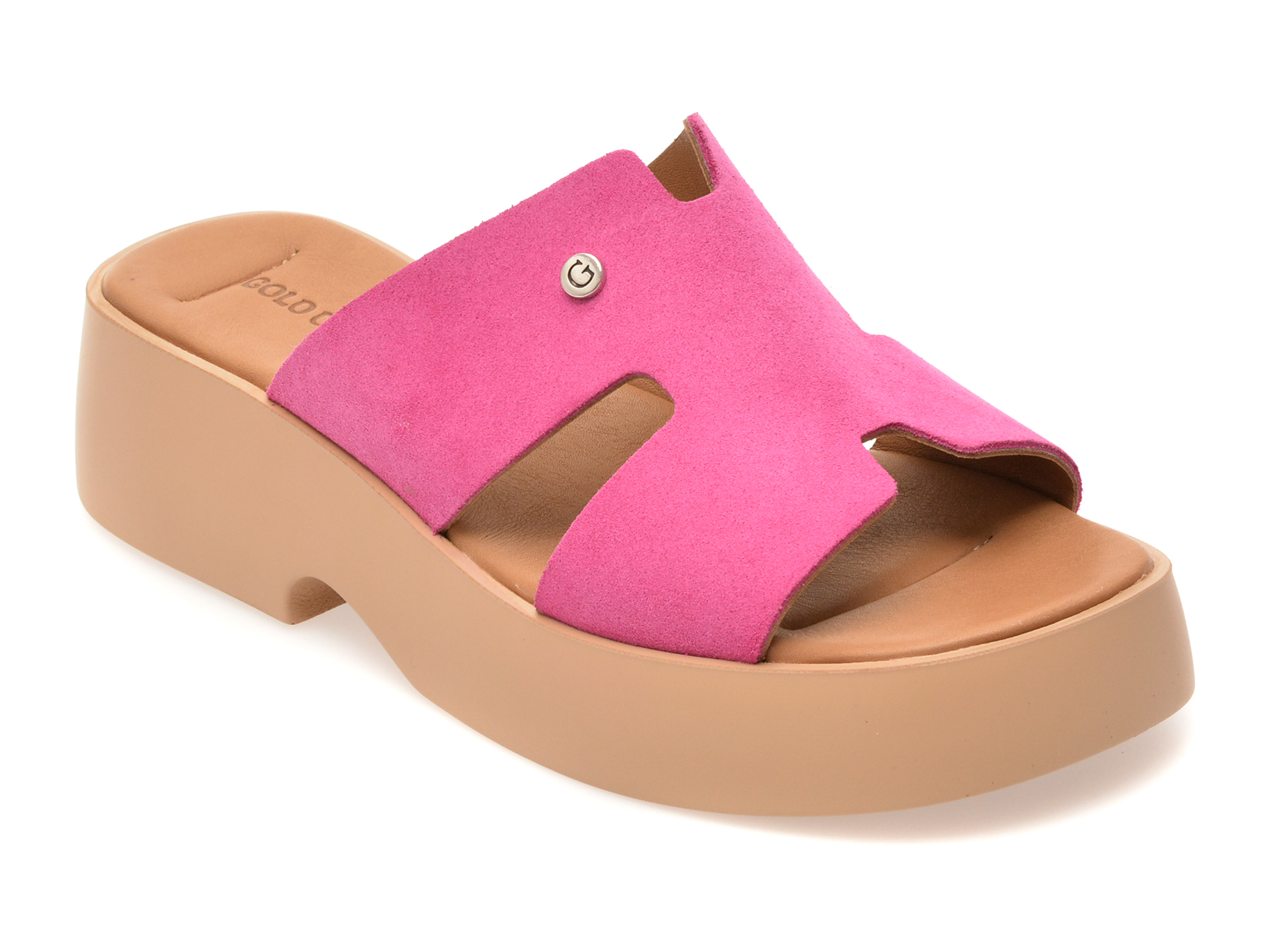Papuci Gold Deer Fucsia Piele Intoarsa