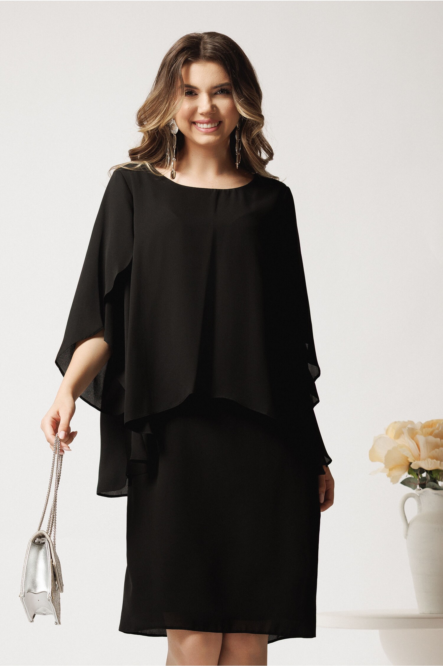 Rochie midi neagră voal elegantă | Cununie civilă