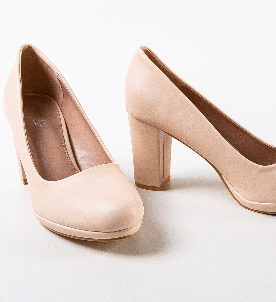 Pantofi dama Izpo Bej eleganți cu toc - imagine 6