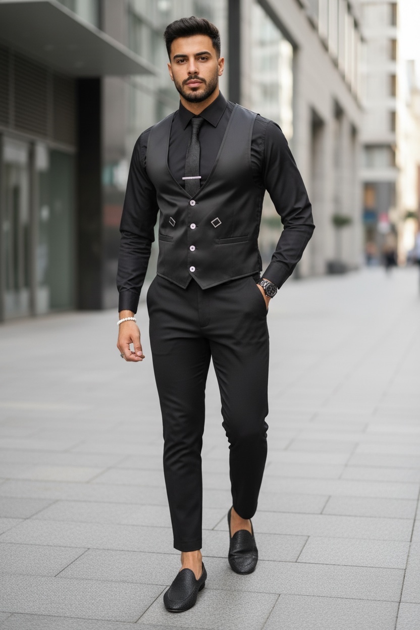 Vesta Barbati Neagra Slim Fit Eleganta