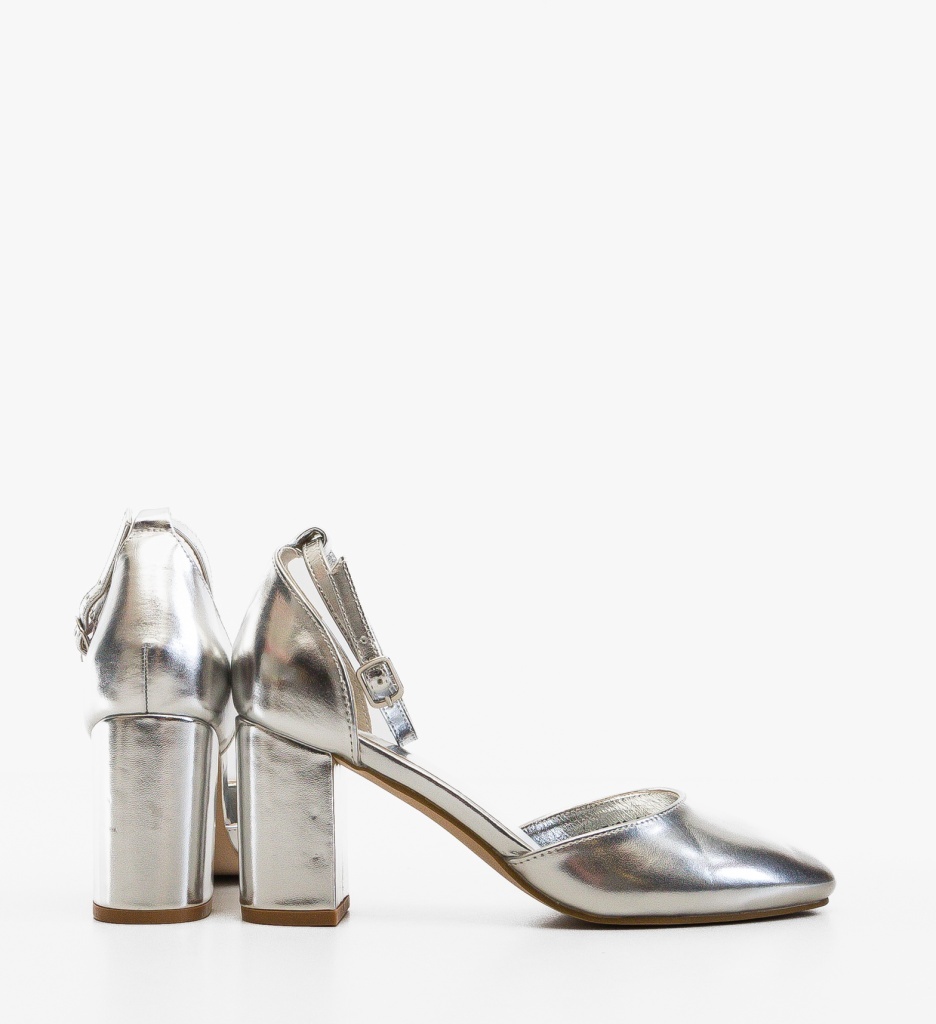 Pantofi Dama Eleganți Mer Argintii cu Toc - imagine 5