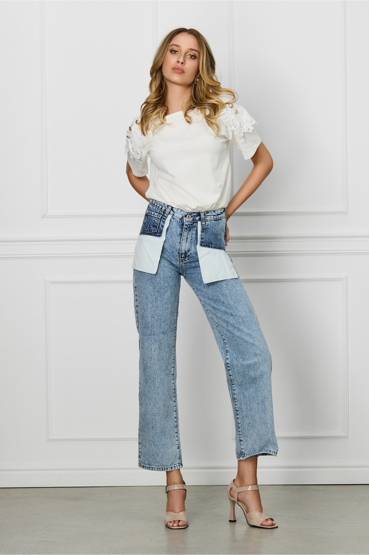 Blugi Marina talie înaltă, croi lejer